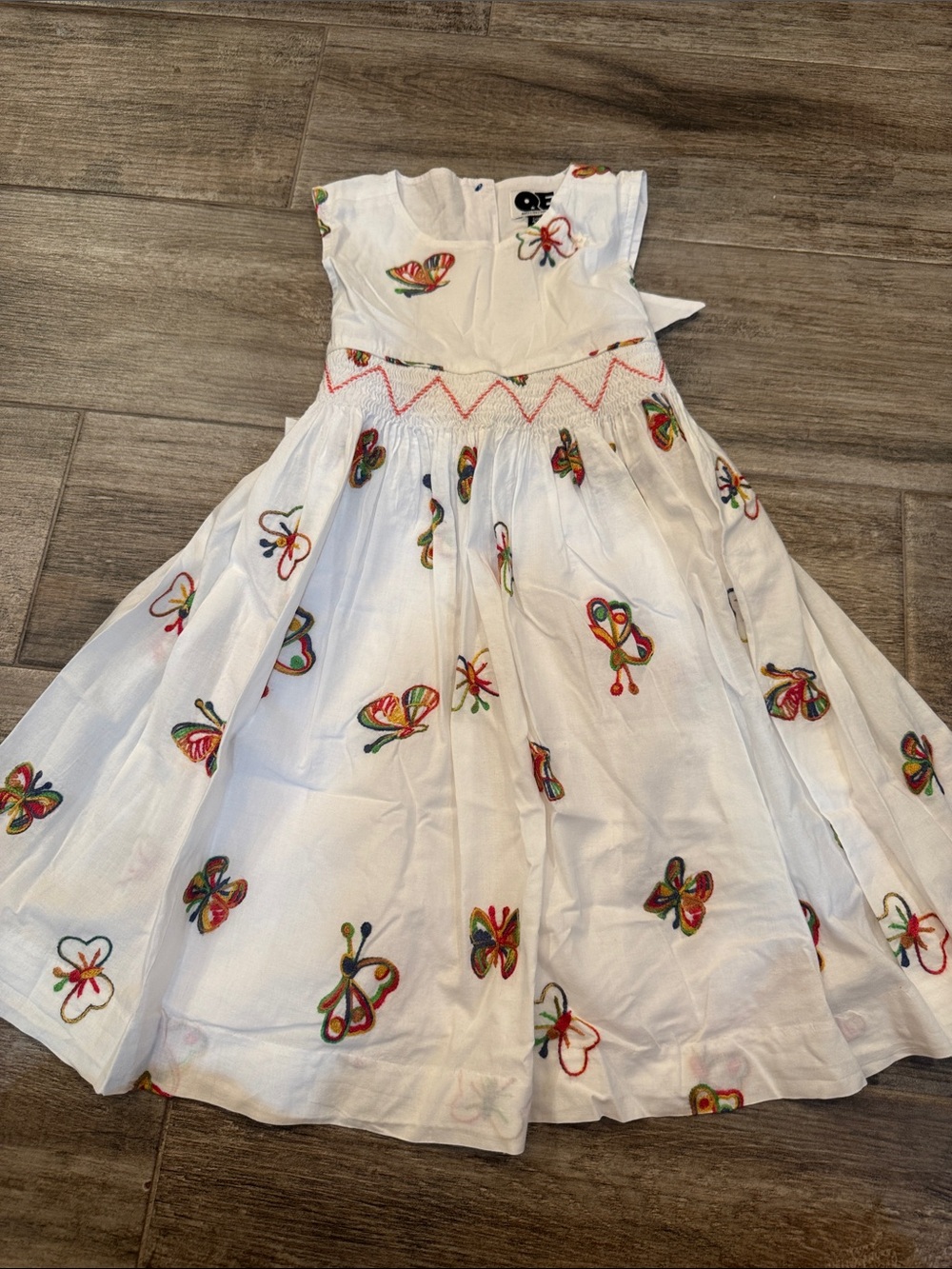 White Embroidered Butterfly Cotton Dress for Girls
